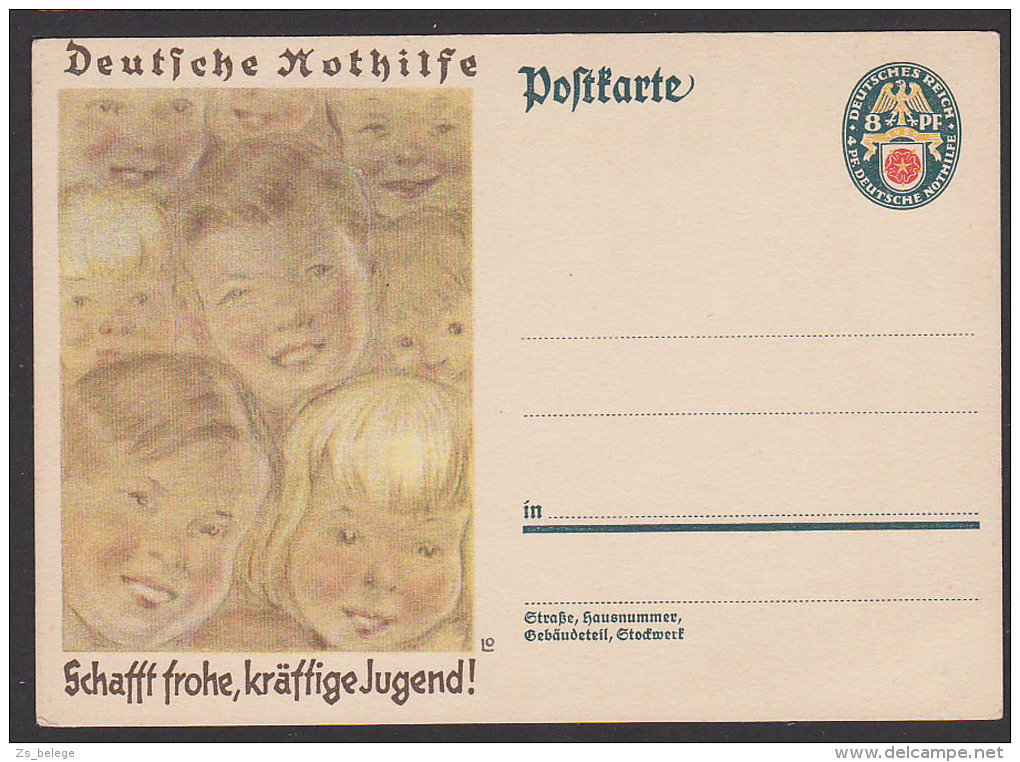 Deutsche Reich Deutsche Nothilfe 8+4 Pf. Ganzsachenkarte  * , "Schafft Frohe, Kräftige Jugend!" - Groepen Kinderen En Familie