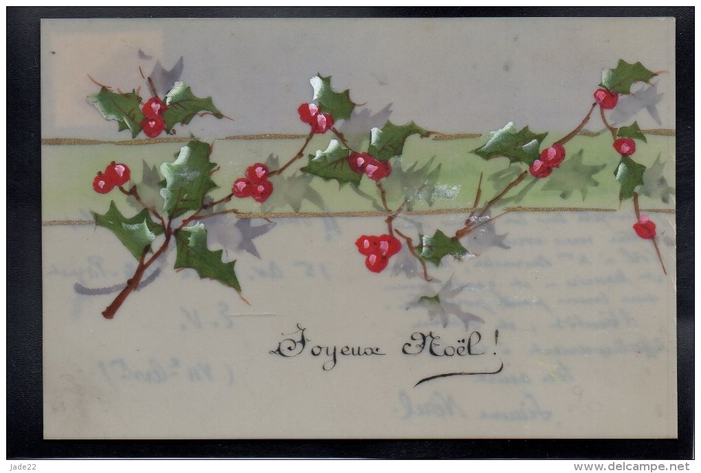 JOLIE CPA FANTAISIE CELLULOID CELLULOIDE DOREE OR JOYEUX NOEL Art Déco Peinte à La Main Partition Branche De Houx -#432 - Autres & Non Classés