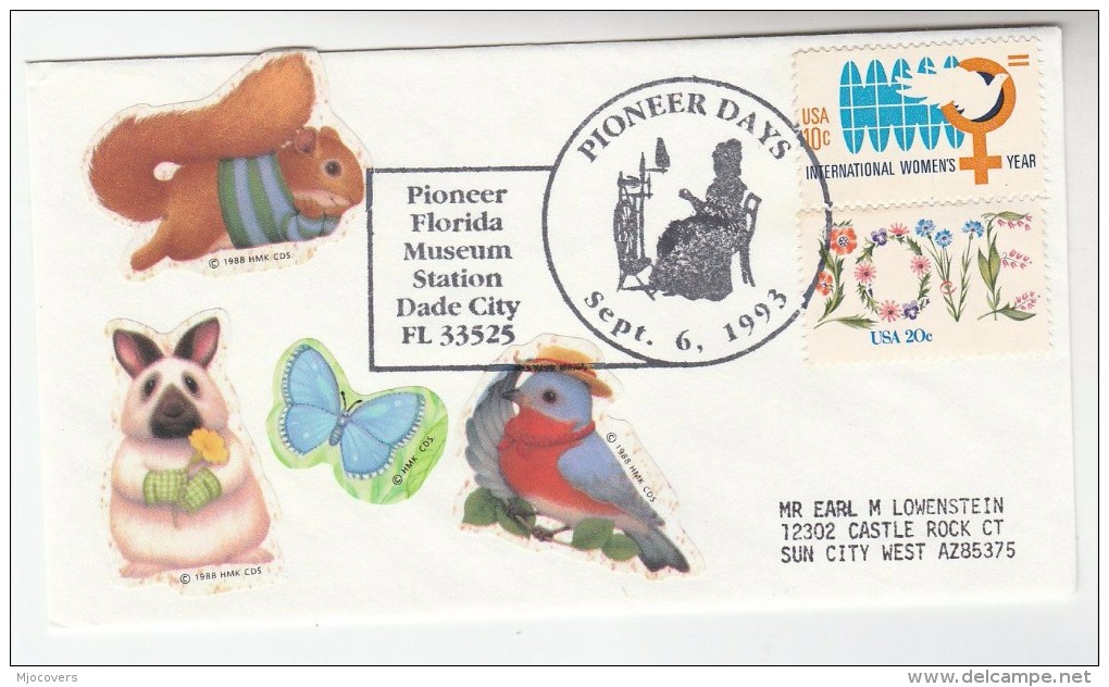 1993 PIONEER DAYS SPINNING WHEEL Florida Museum USA EVENT COVER  Stamps  Textile BUTTERFLY Label Butterflies Insect - Textile