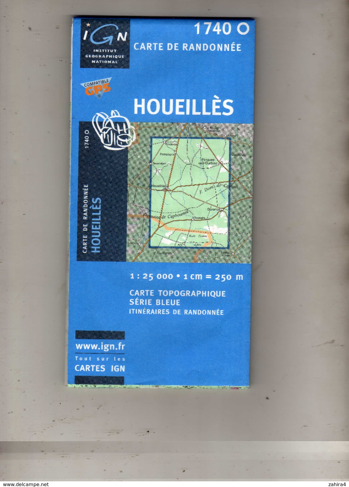 I G N - 1740 O - Compatible GPS - Houeillès (Lot Et Garonne) - Carte De Randonnée - 1 : 25000 . 1 Cm = 250 M - Topographical Maps