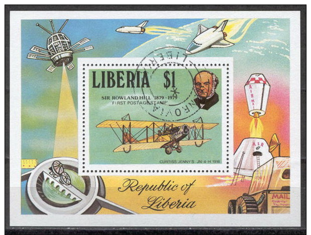 Liberia Space, Espace, Sir Rowland Hill, Aircraft Used Cancelled Block M/S (U-66) - Astronomie