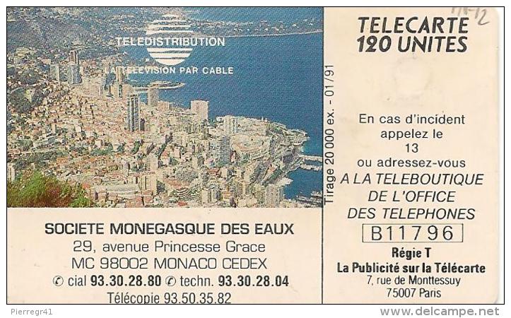 CARTE°-PUBLIC-MONACO-120U-MF13-GEMA-TELE CABLEE-UTILISE-V°Zone Régie T 30mm-TBE- - Monaco