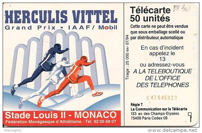 CARTE°-PUBLIC-MONACO-MF30-50U-SC7-07/94-HERCULIS94-V° N° Série C47045823-UTILISE-TBE - Monaco