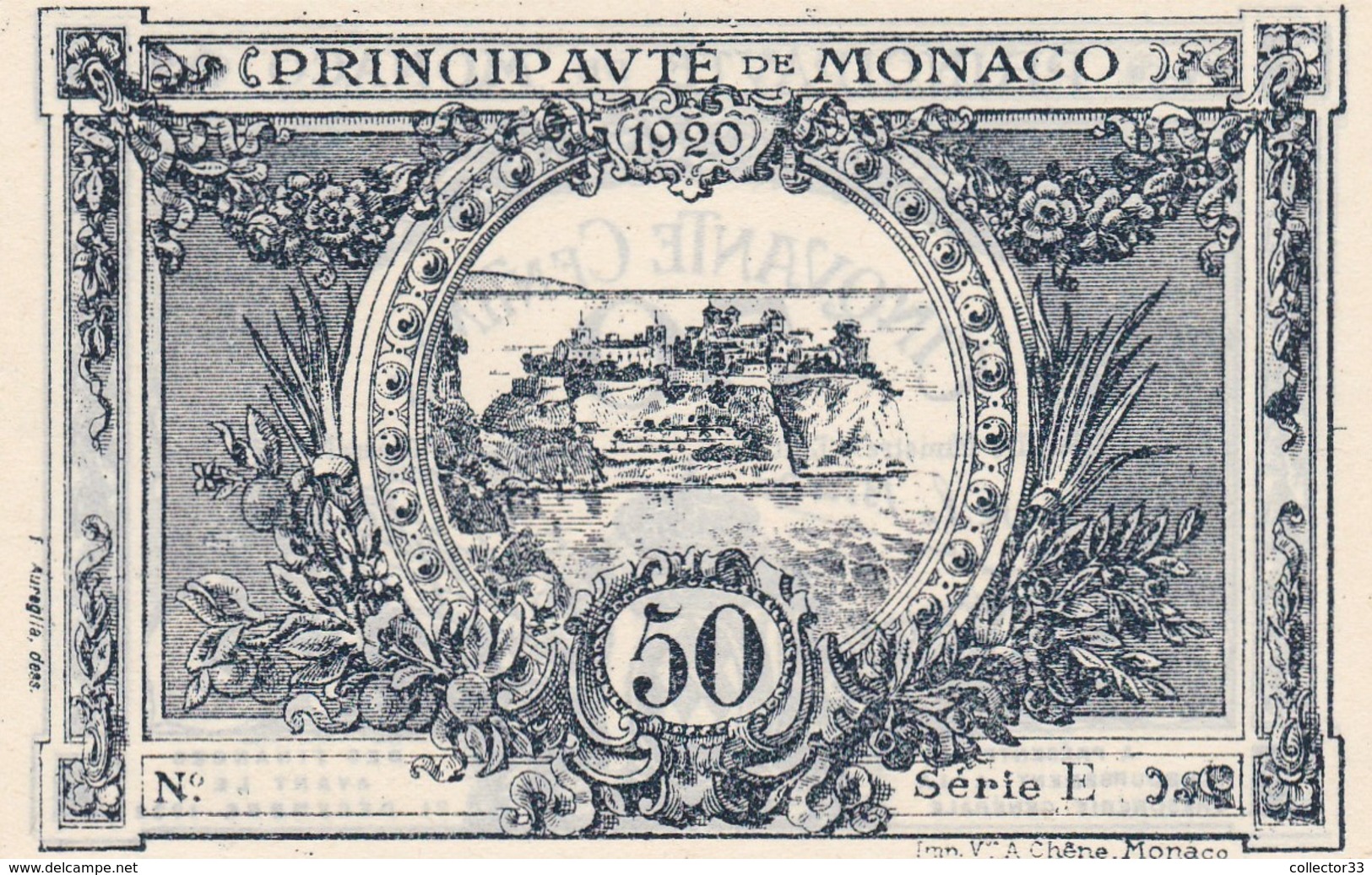 MONACO 50 CENTIMES 1920 SERIE E SANS N° - Mónaco