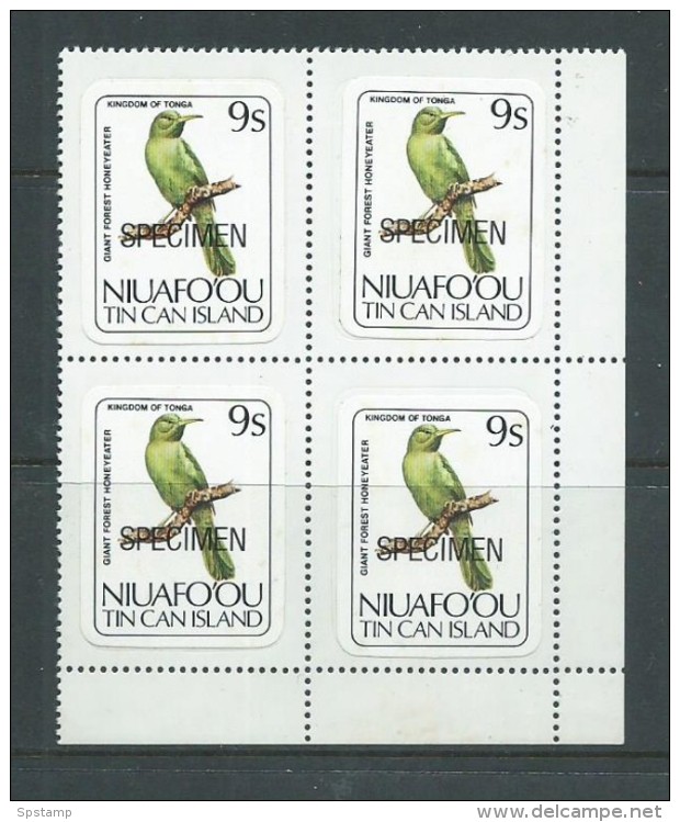 Tonga Niuafo´ou 1983 Bird Definitive 9s Self Adhesive Block Of 4 Specimen Overprint MNH - Tonga (1970-...)