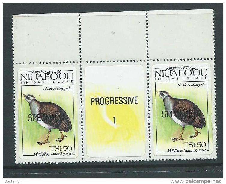 Tonga Niuafo'ou 1984 $1.50 Megapode Bird Gutter Pair With Label Specimen Overprint  MNH - Tonga (1970-...)