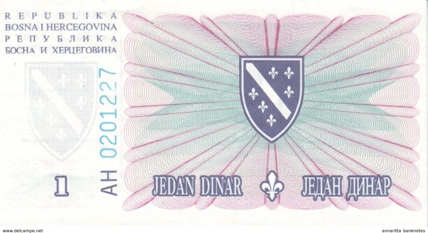 BOSNIA & HERZEGOVINA 1 DINAR 1994 P-39 UNC  [BA039] - Bosnia And Herzegovina