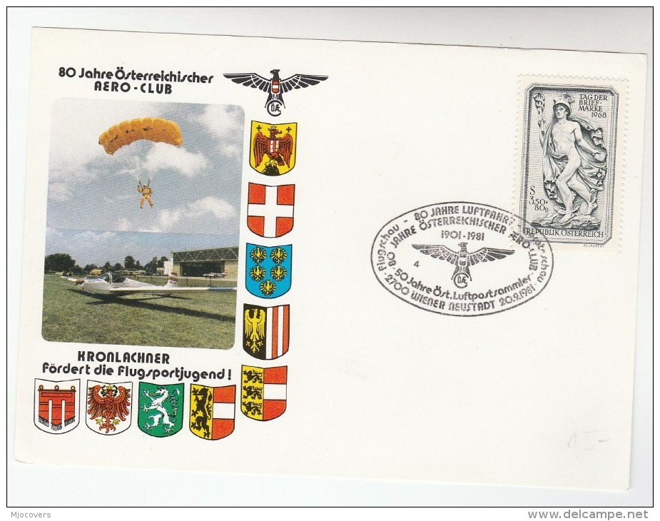 1981 AUSTRIA AERO CLUB Special EVENT COVER Card PARACHUTING Aviation Stamps Flight Paraachute - Fallschirmspringen