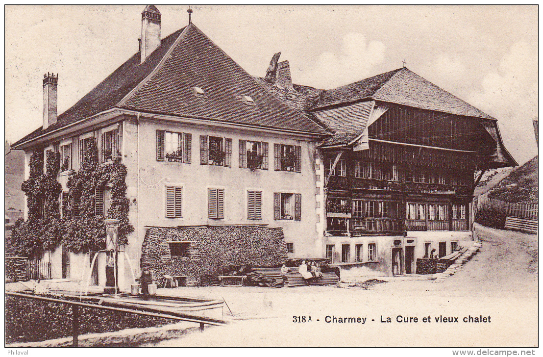 Charmey - La Cure Et Vieux Chalet - 1913 - Charmey