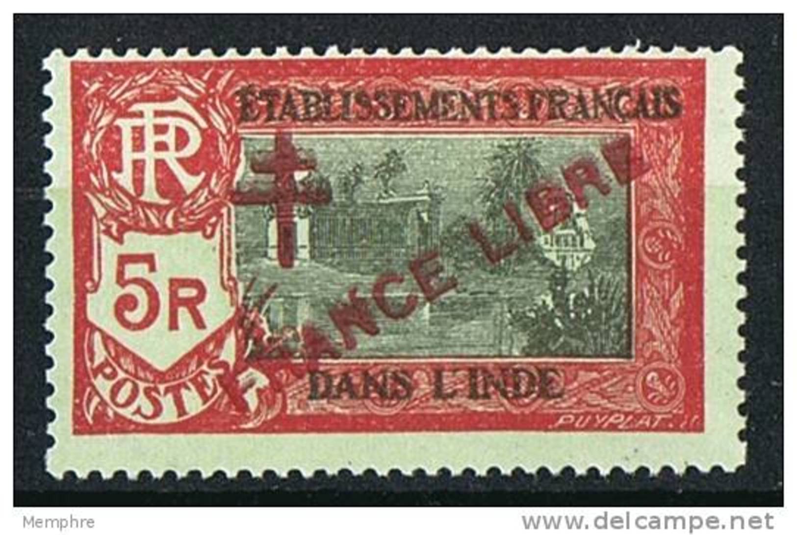 INDE ßurcharge »Croix De Lorraine Et FRANCE LIBRE»  Maury  218 II ** Signé - Unused Stamps