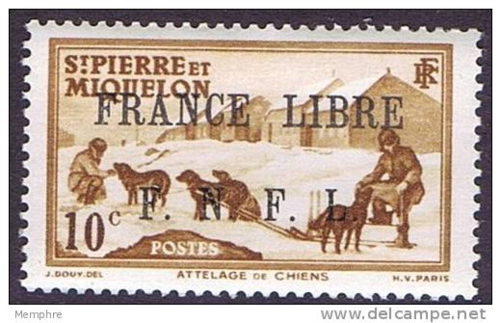 Attelage De Chiens  10 C.  Surchargé «FRANCE LIBRE / F.N.F.L.»  Yv 250 ** - Unused Stamps