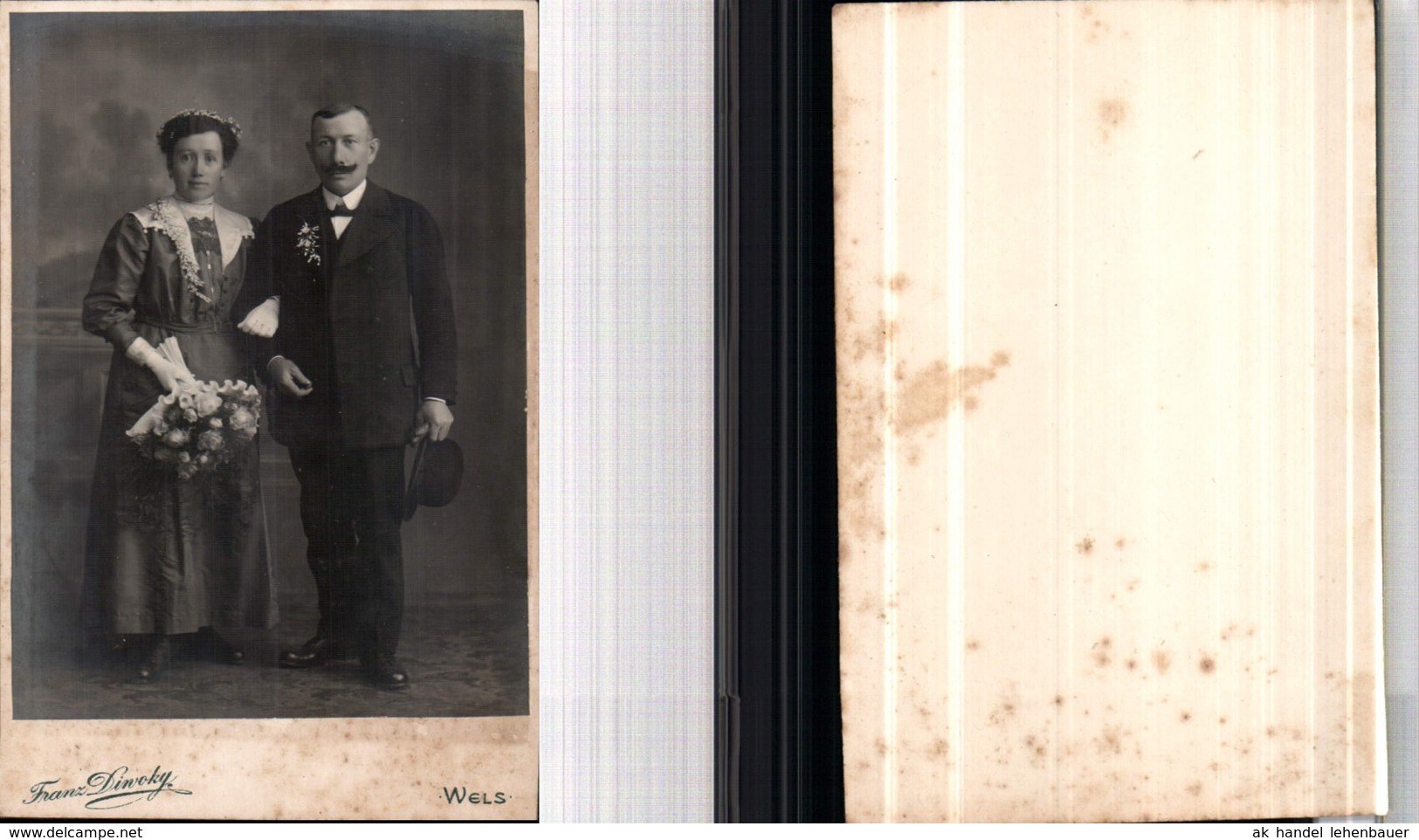 530293,CDV Kabinettfoto Atelier Franz Diwoky Wels Blumen Paar Frau Mann - Alte (vor 1900)