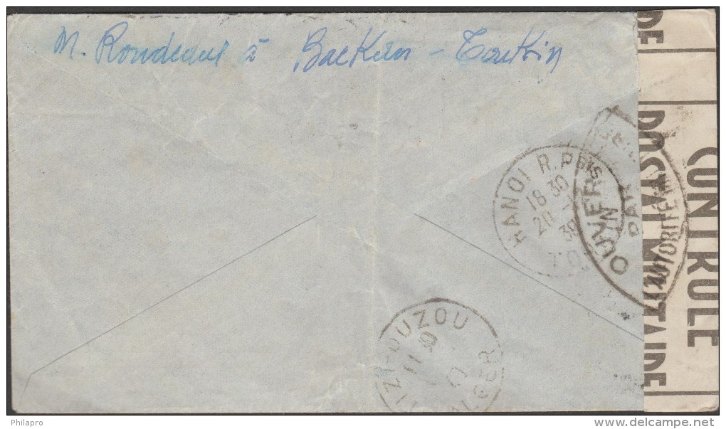 INDOCHINE  MIXED FRANKING STAMP ON 1939 CENSOR - From BACKAN TONKIN 1939 To  ALGER  Réf G497 - Cartas & Documentos