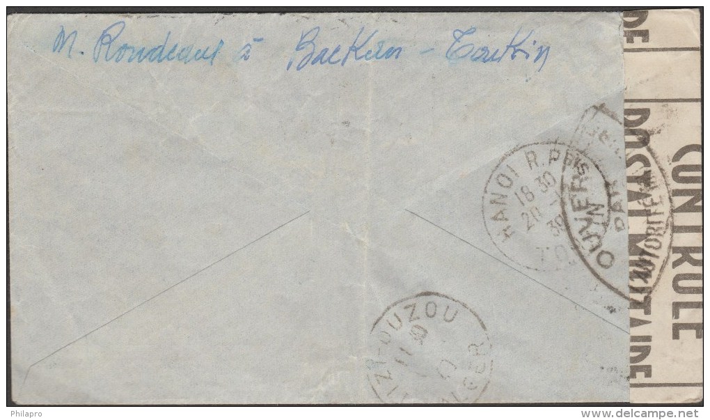 INDOCHINE  MIXED FRANKING STAMP ON 1939 CENSOR - From BACKAN TONKIN 1939 To  ALGER  Réf G497 - Storia Postale