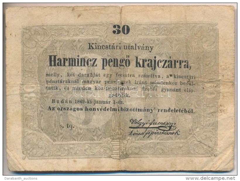 1849. 30kr 'Kossuth Bank&oacute;' T:III- Ly. - Unclassified