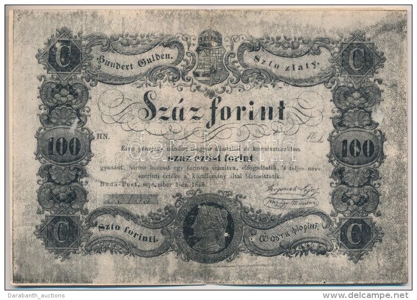 1848. 100Ft 'Kossuth Bank&oacute;' Imit&aacute;ci&oacute;ja, H&aacute;toldal&aacute;n 'Nyomatott A Magyar Nemzeti... - Non Classés