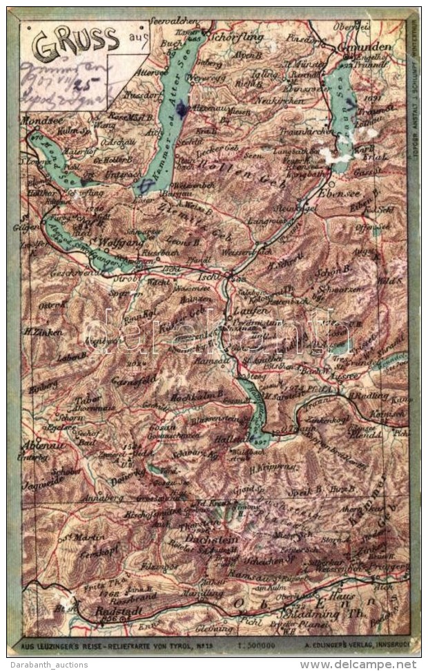 T2/T3 Salzkammergut, Landkarte, Aus Leuzinger's Reise-Reliefkarte Von Tyrol No 19. / Austrian Regional Map Postcard... - Non Classés