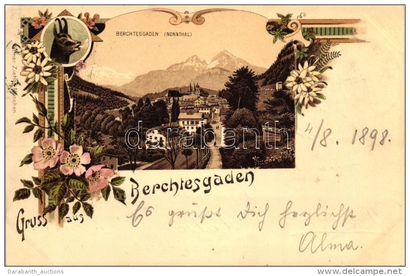 T2 1898 Berchtesgaden, Nonnthal, Verlag Ottmar Zieher; Floral Litho - Non Classés