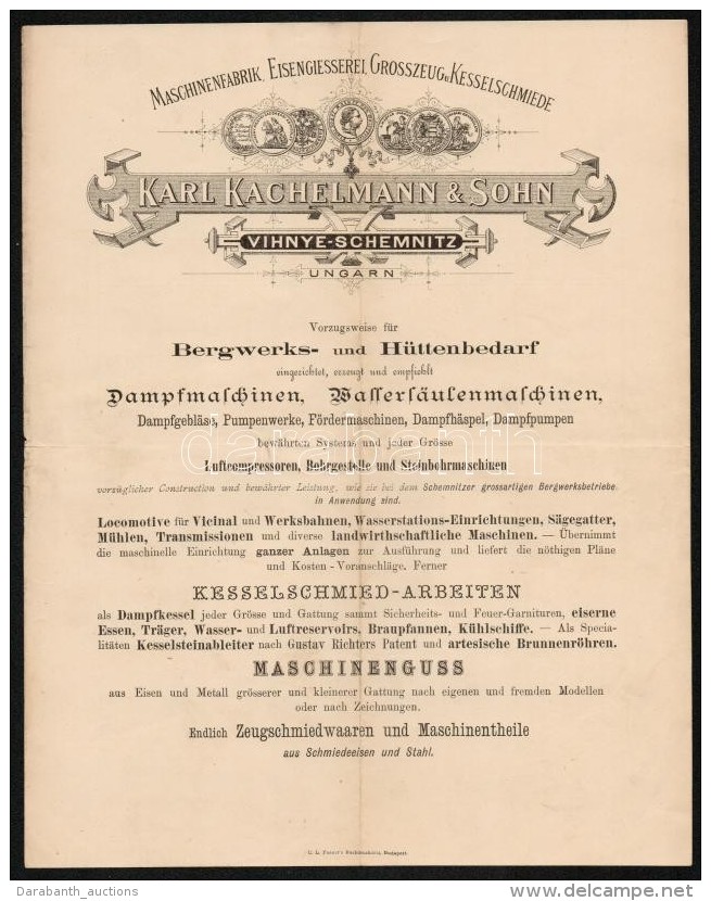 Cca 1880-1910 Karl Kachelmann &amp; Sohn, Vihnye - (Selmecb&aacute;nya) Schemnitz, D&iacute;szes Fejl&eacute;ces... - Non Classés