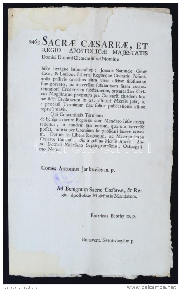 1789 Daruv&aacute;ri Jankovich Antal Gr&oacute;f (1728-1789), A H&eacute;tszem&eacute;lyes T&aacute;bla... - Non Classés