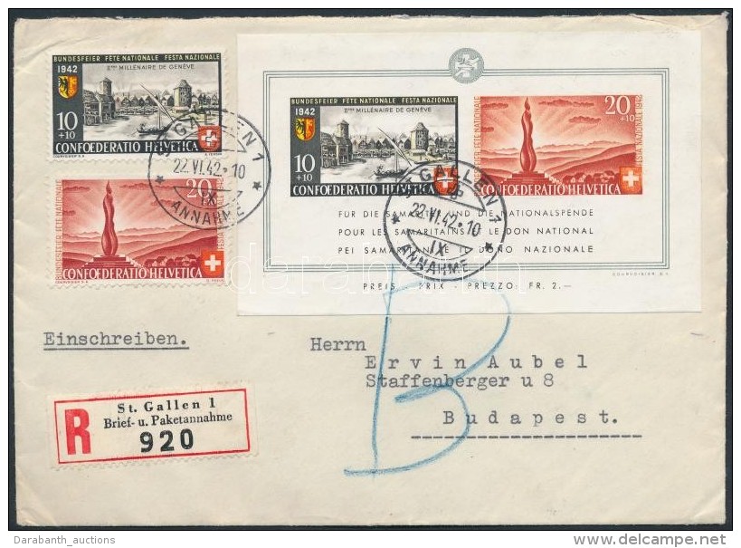 1942 Pro Patria Blokk Aj&aacute;nlott Lev&eacute;len Budapestre / Mi Block 7 On Registered Cover To Hungary - Andere & Zonder Classificatie