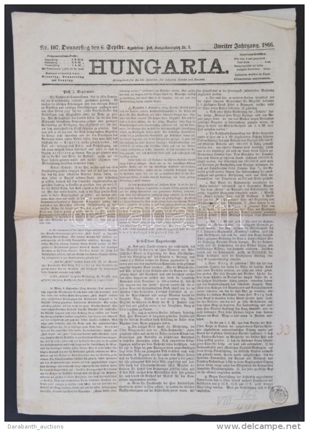 1866 Hung&aacute;ria, II. &eacute;vfolyam. 107. Sz&aacute;m, 1866. Szeptember 6., N&eacute;met Nyelven. - Non Classés