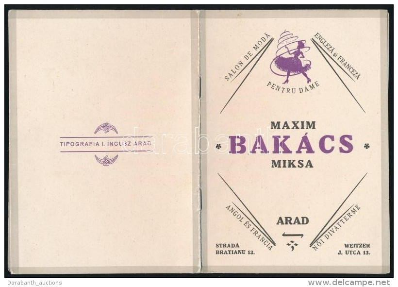 1924 Aradi Bak&aacute;cs Miksa Divat&uuml;zlet&eacute;nek K&eacute;pes Rekl&aacute;mf&uuml;zete. - Publicités