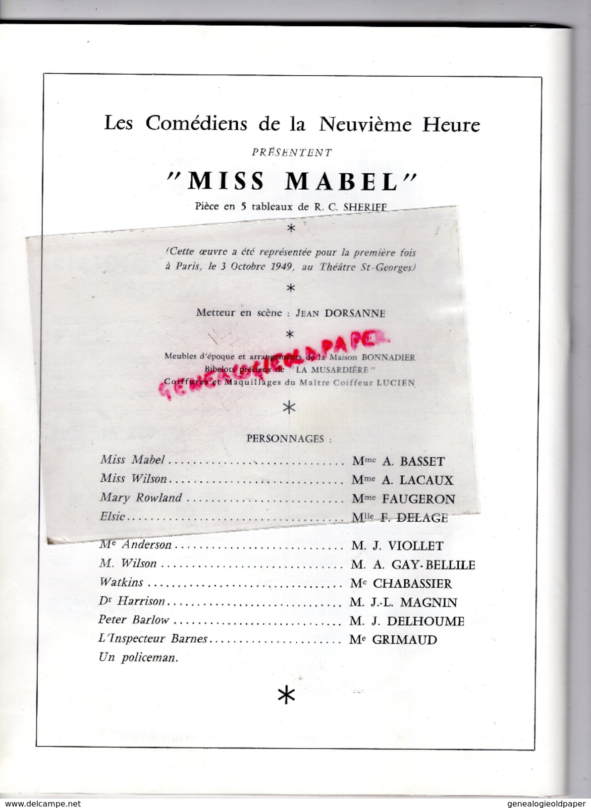 87 - LIMOGES - PROGRAMME 10 -12- 1957- AU PROFIT SAUVEGARDE ENFANCE- ENFANT- MISS MABEL THEATRE-COMEDIENS NEUVIEME HEURE - Programme