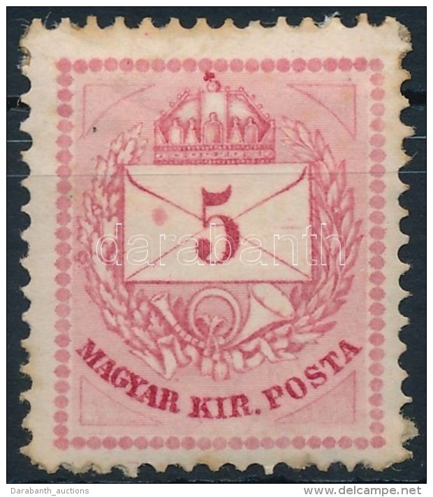 * 1874 5kr 13-as Fogaz&aacute;ssal, Piros Fest&eacute;kfolt Az &eacute;rt&eacute;ksz&aacute;m Bal Oldala Mellett... - Andere & Zonder Classificatie