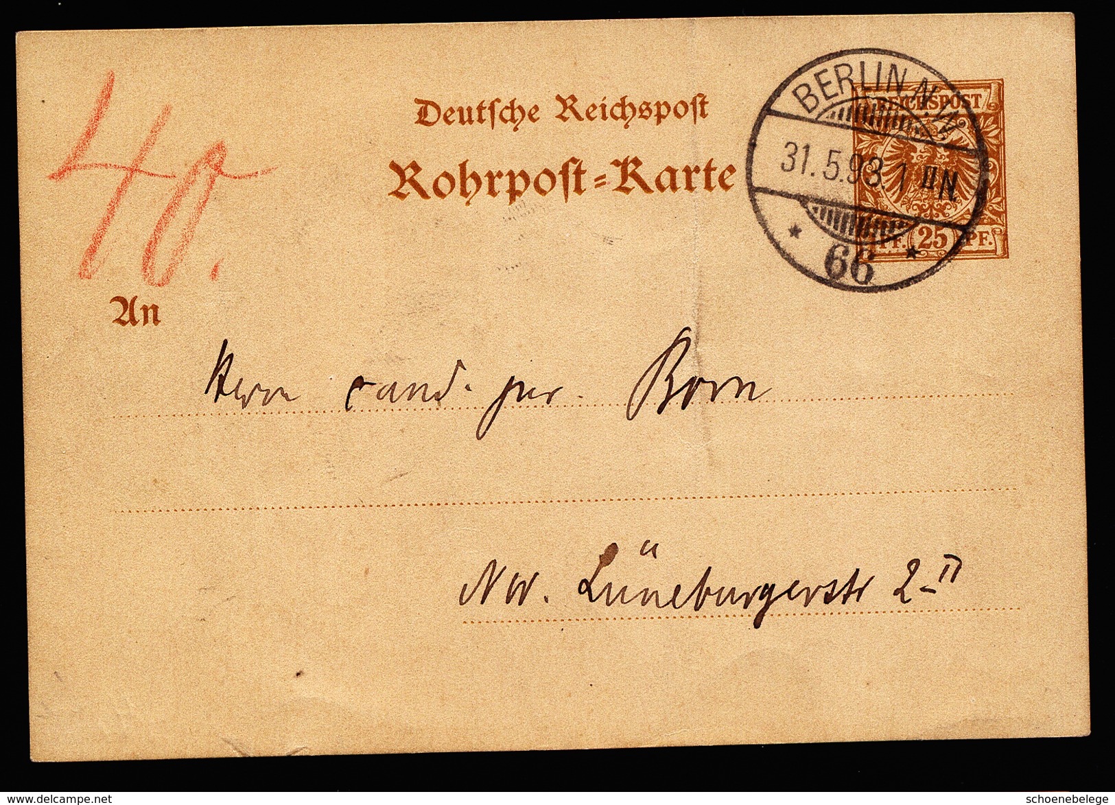 A4330) DR Rohrpost Berlin Karte Mi.RP8 Von Berlin NW 66 31.5.1893 - Briefe U. Dokumente