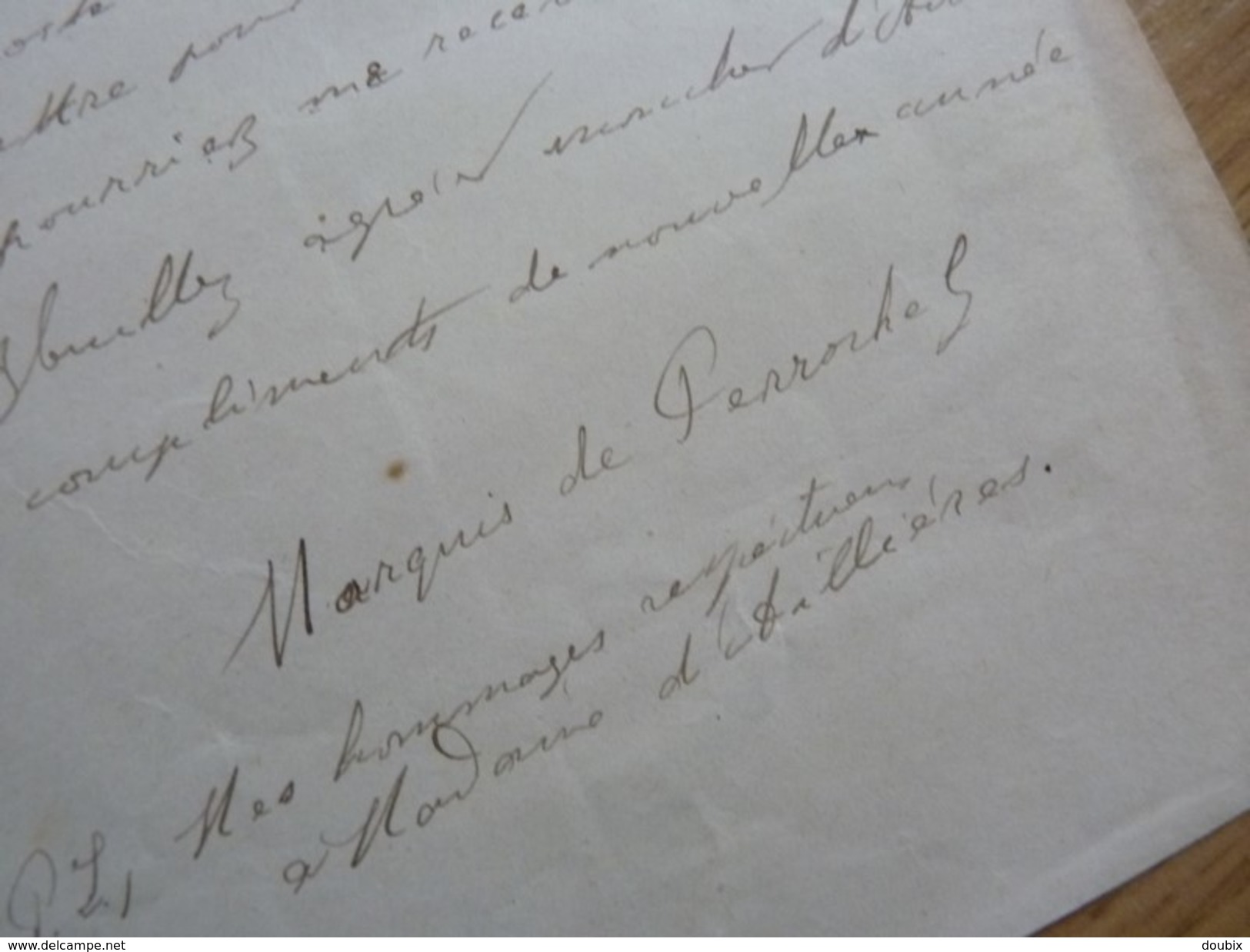 Fernand DE PERROCHEL (1843-1881) Maire GRANCHAMP. Député MAMERS (72). AUTOGRAPHE - Autres & Non Classés