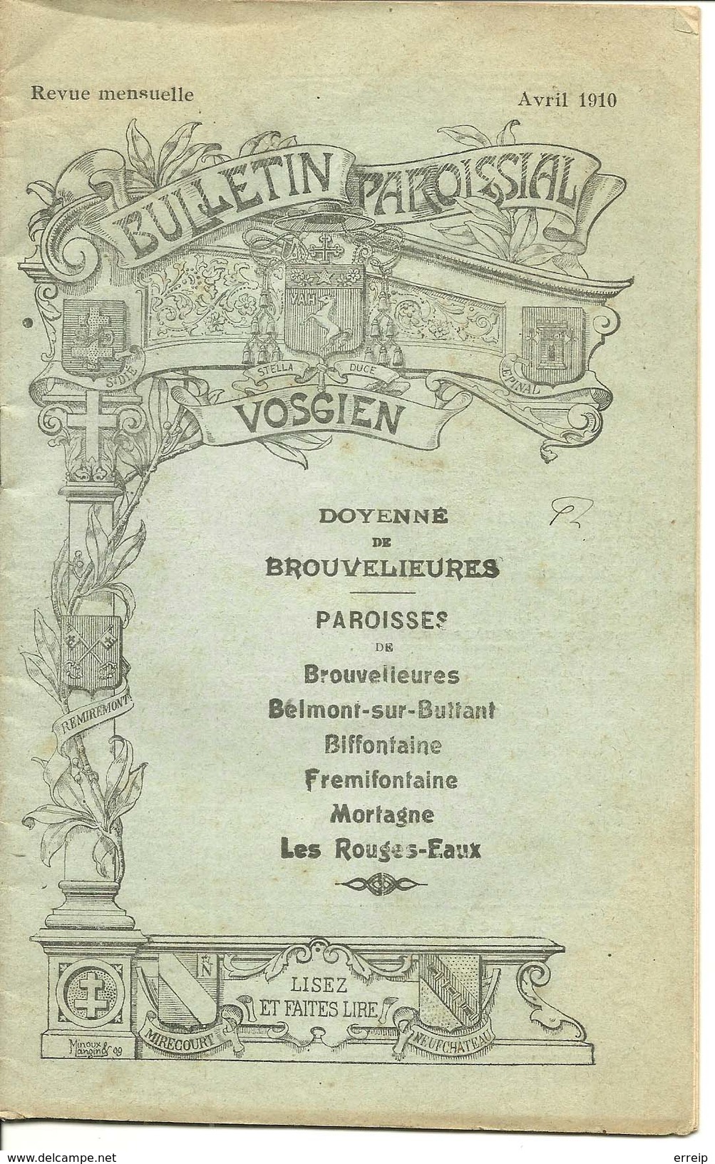 Bulletin Paroissial Vosgien Doyenné De Brouvelieures Belmont Biffontaine Fremifontaine Mortagne Les Rouges Eaux 1910 - Brouvelieures