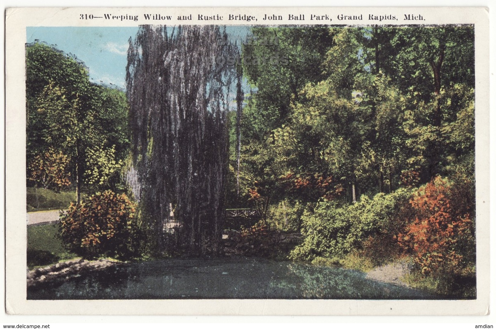 USA, GRAND RAPIDS MI, JOHN BALL PARK, WEEPING WILLOW AND RUSTLE BRIDGE, C1927 Old Vintage Michigan Postcard [6455] - Grand Rapids