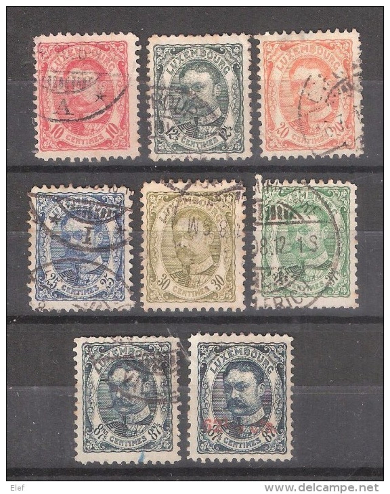 LUXEMBOURG,1906, Guillaume IV , Lot Timbres  N° Yvert 74 / 75 + 77 / 80 , 82  Obl + N° 86 Neuf * , TB, Cote 19 Euros - 1906 William IV