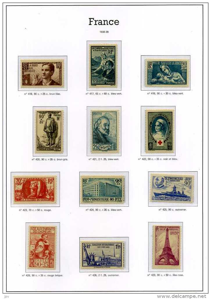 ENSEMBLE DE TIMBRES DE 1938 à 1959. NEUFS SANS CHARNIERES. - Collections