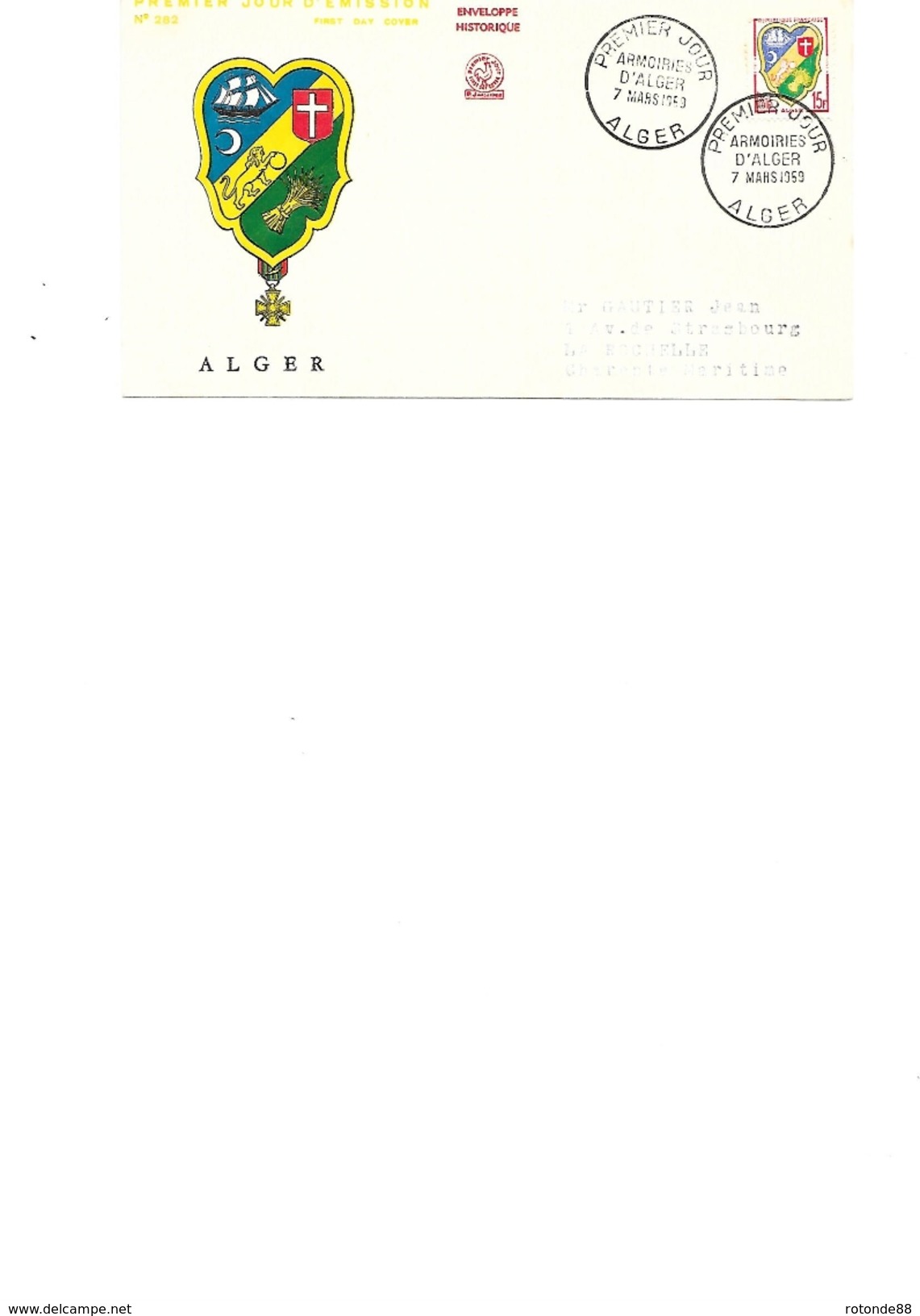 ALGERIE - ALGER  PREMIER JOUR ARMOIRIES 07/03/1959  2 - FDC