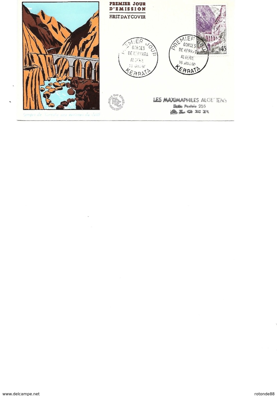 ALGERIE - KERRATA LES GORGES PREMIER JOUR 16/01/1960 - FDC