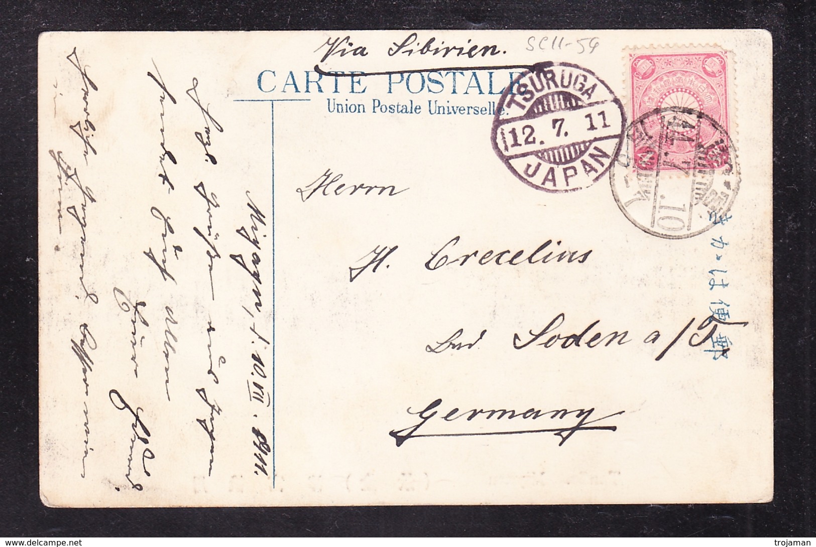 SC 11-59 OPEN LETTER SEND FROM TSURUGA, JAPAN TO GERMANY. 12.07.1911. - Storia Postale