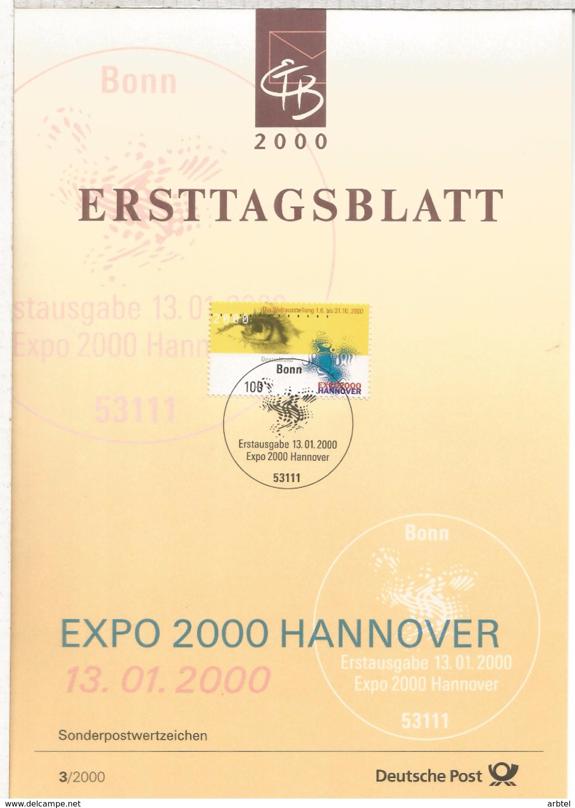 ALEMANIA DOCUMENTO CON MAT PRIMER DIA 2000 EXPO HANNOVER - 2000 – Hanovre (Allemagne)