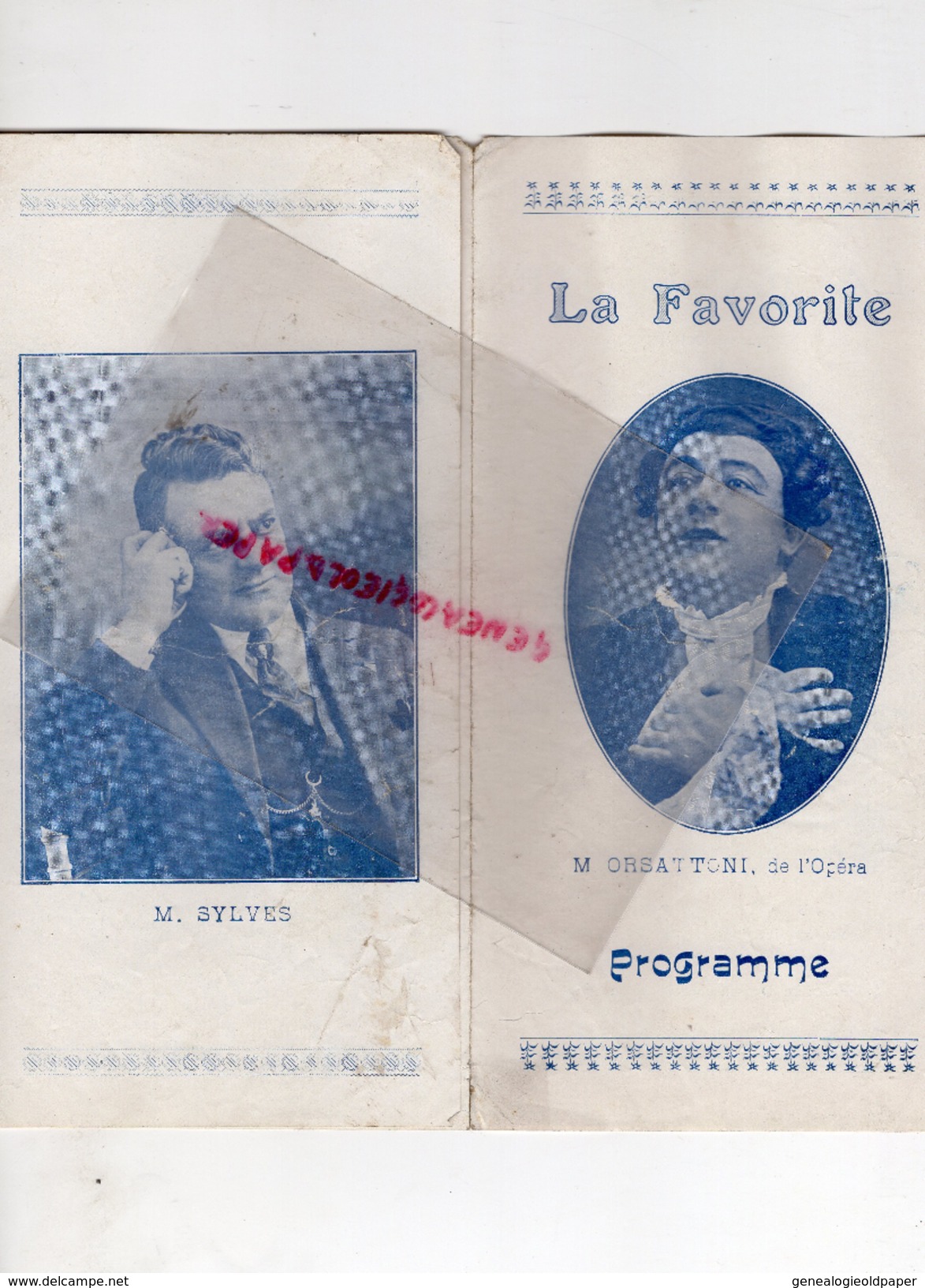 75- PARIS - PROGRAMME OPERA - LA FAVORITE DONIZETTI-M.SYLVES-MLLE GRIVOTNYL-MLLE DAIROU-ORSATTONI-PERPIGNANI-ROZANNET - Programme