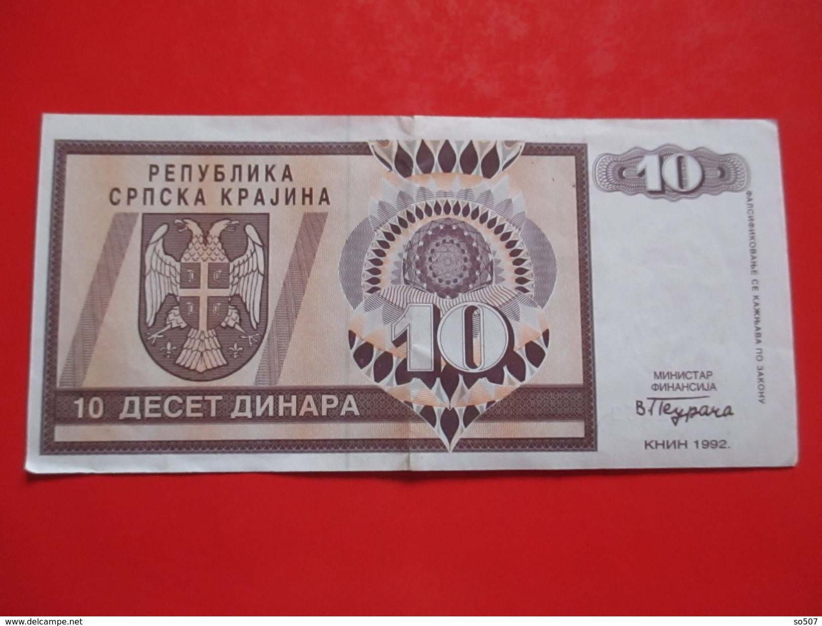 X1- 10 Dinara 1992. Republic Of Serbian Krajina, Knin -Circulated Banknote - Croatie