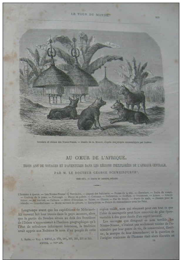 TOUR DU MONDE 1874: AU COEUR DE L'AFRIQUE/LES NIAMS-NIAMS/TATOUAGES/BIERE D'ELEUSINE/TABAC - Zeitschriften - Vor 1900