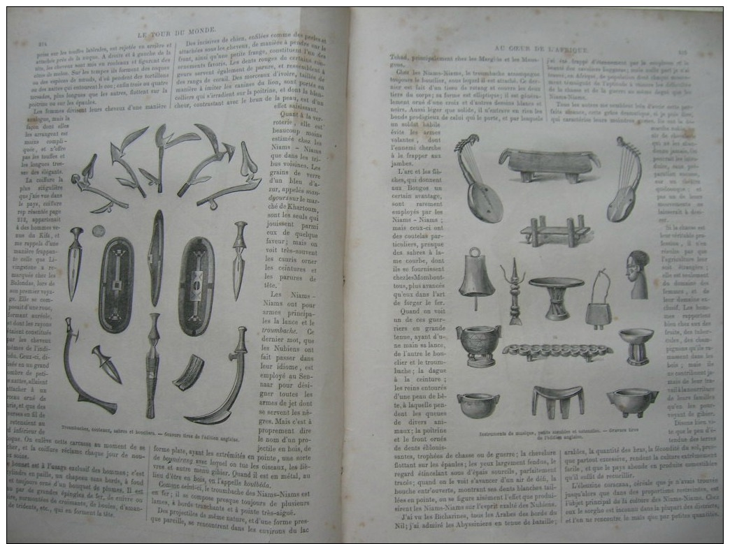 TOUR DU MONDE 1874: AU COEUR DE L'AFRIQUE/LES NIAMS-NIAMS/TATOUAGES/BIERE D'ELEUSINE/TABAC - Revistas - Antes 1900