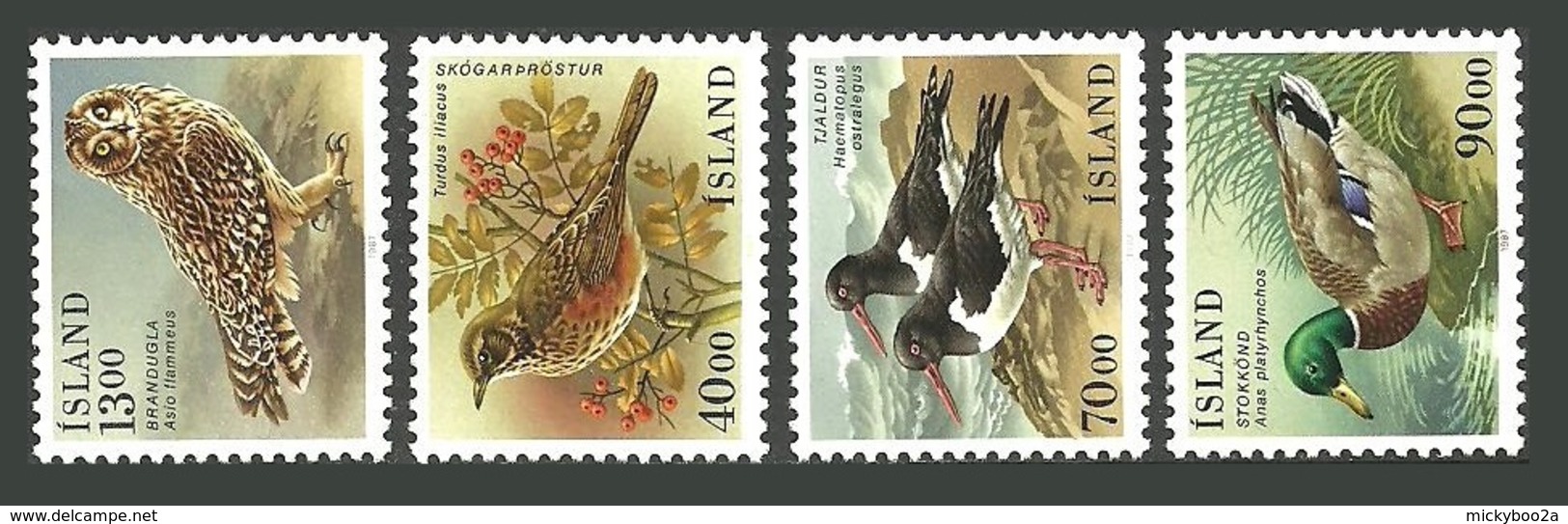 ICELAND 1987 BIRDS OWL REDWING OYSTERCATCHER MALLARD DUCK SET MNH - Unused Stamps