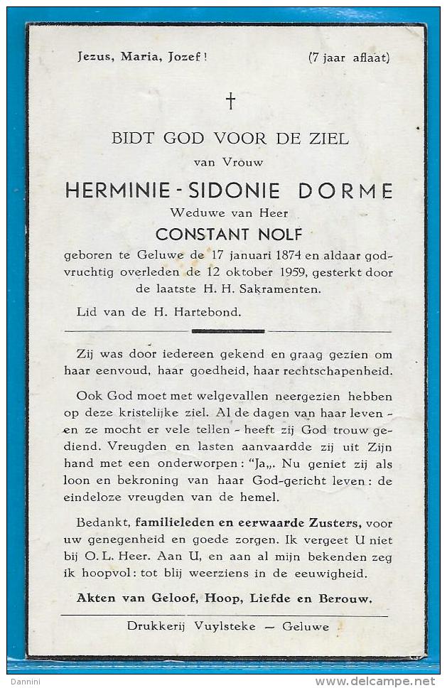 Bidprentje Van Herminie-Sidonie Dorme - Geluwe - 1874 - 1959 - Santini