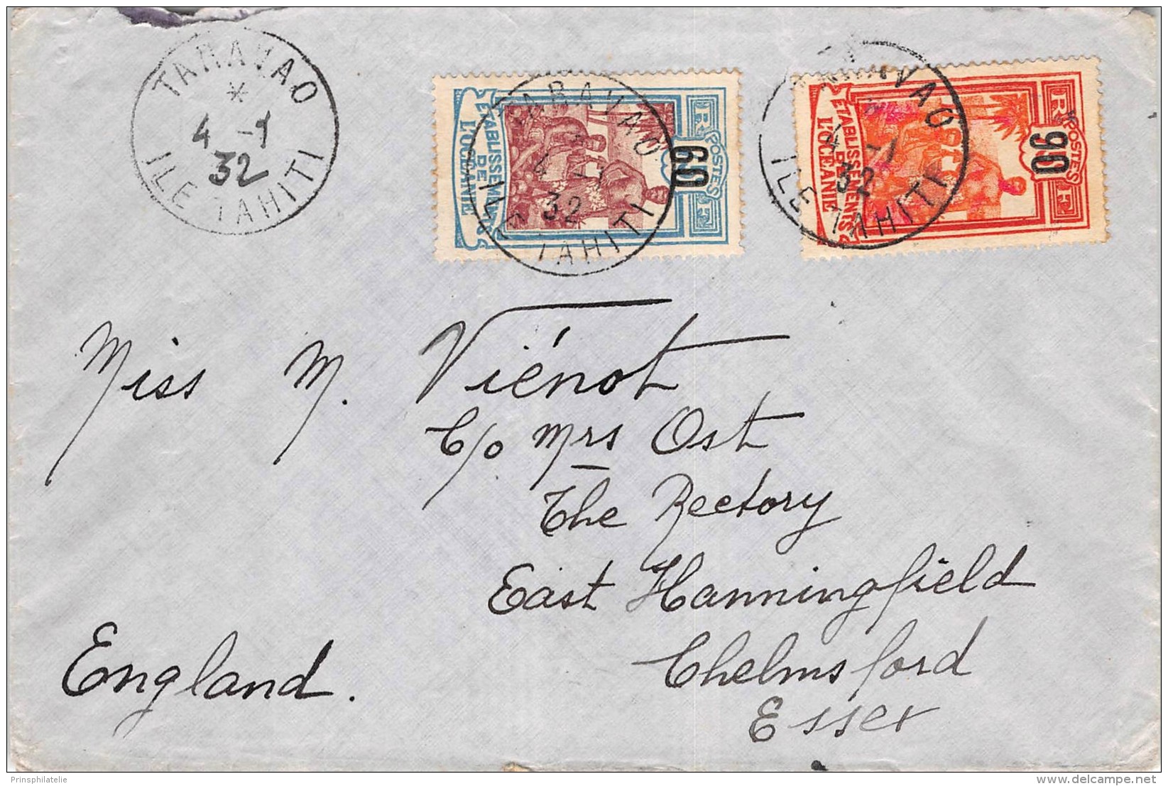 LETTRE DE TARAVAO TAHITI OCEANIE => ANGLETERRE FRANCE COLONIES COVER - Tahiti