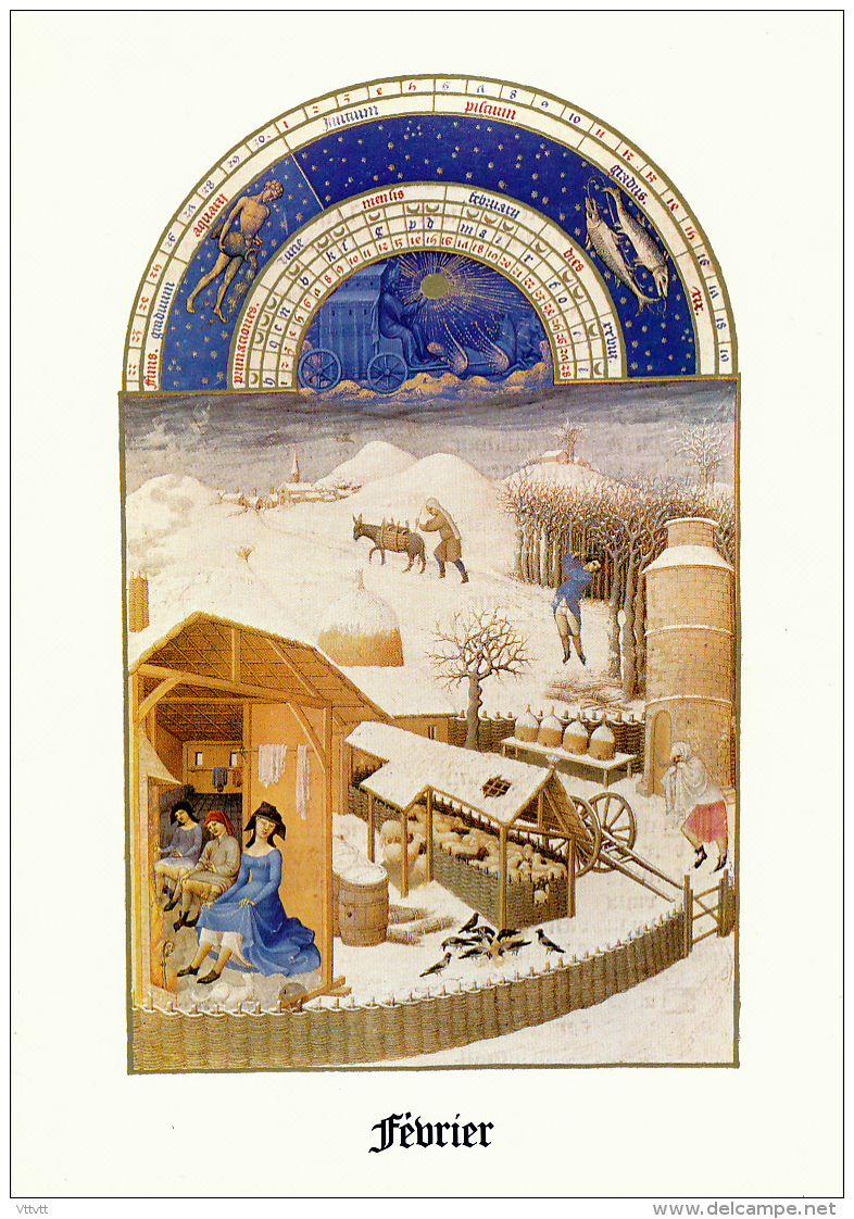 Les Tres Riches Heures Du Duc De BERRY, Musee Conde Chantilly, Février, Campagne Sous La Neige, Zodiac, 2 Scans - Paintings