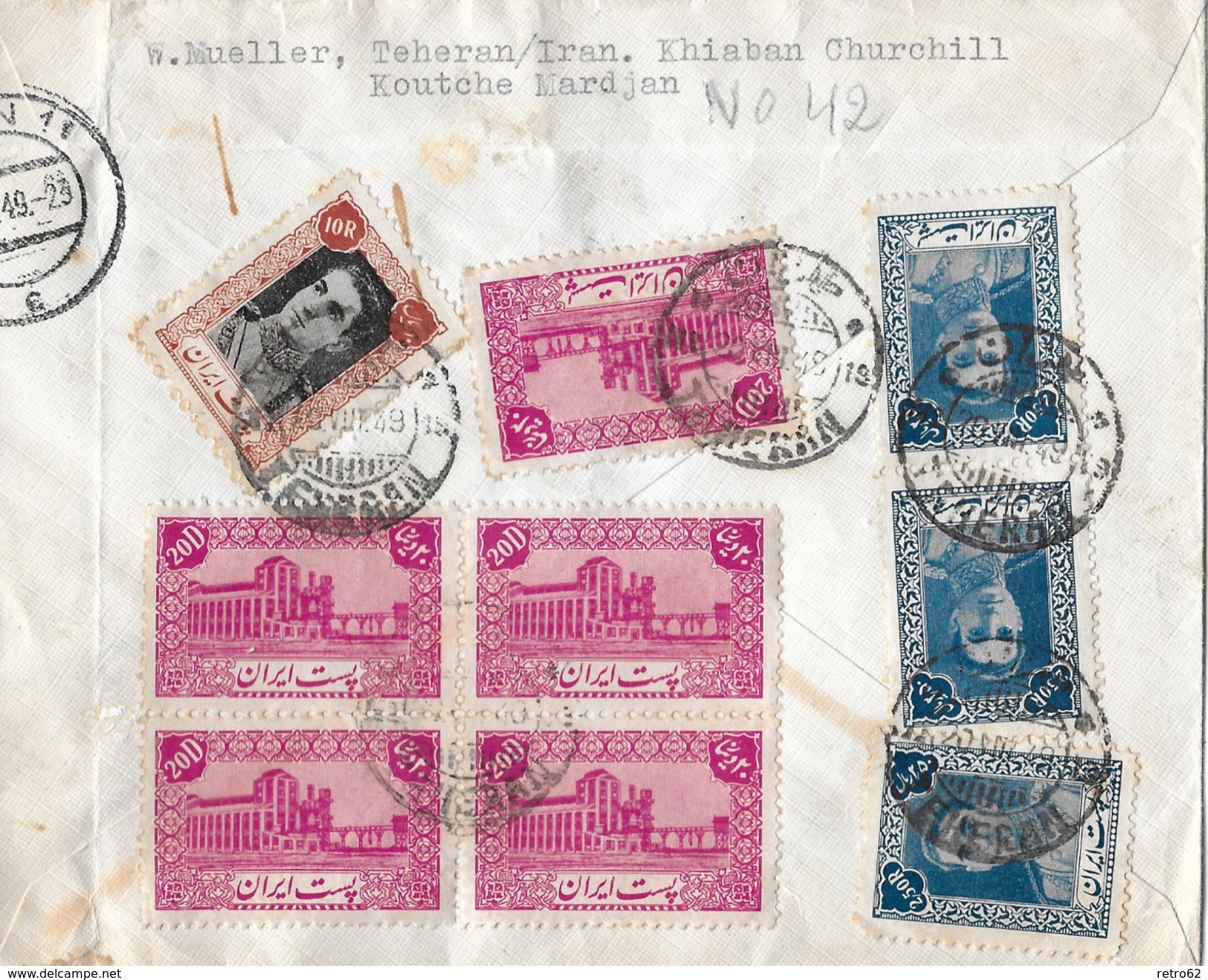 TEHERAN / Iran &rarr; Registered Cover Very Nice Stamps Köln 1949 - Iran