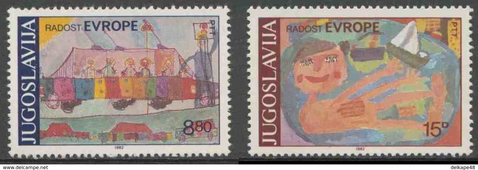 Jugoslavija Yugoslavia 1982 Mi 1945 /6 YT 1829 /0 ** Children's Drawings / Kinderzeichnungen - Schoolbus + In Bath - Andere & Zonder Classificatie