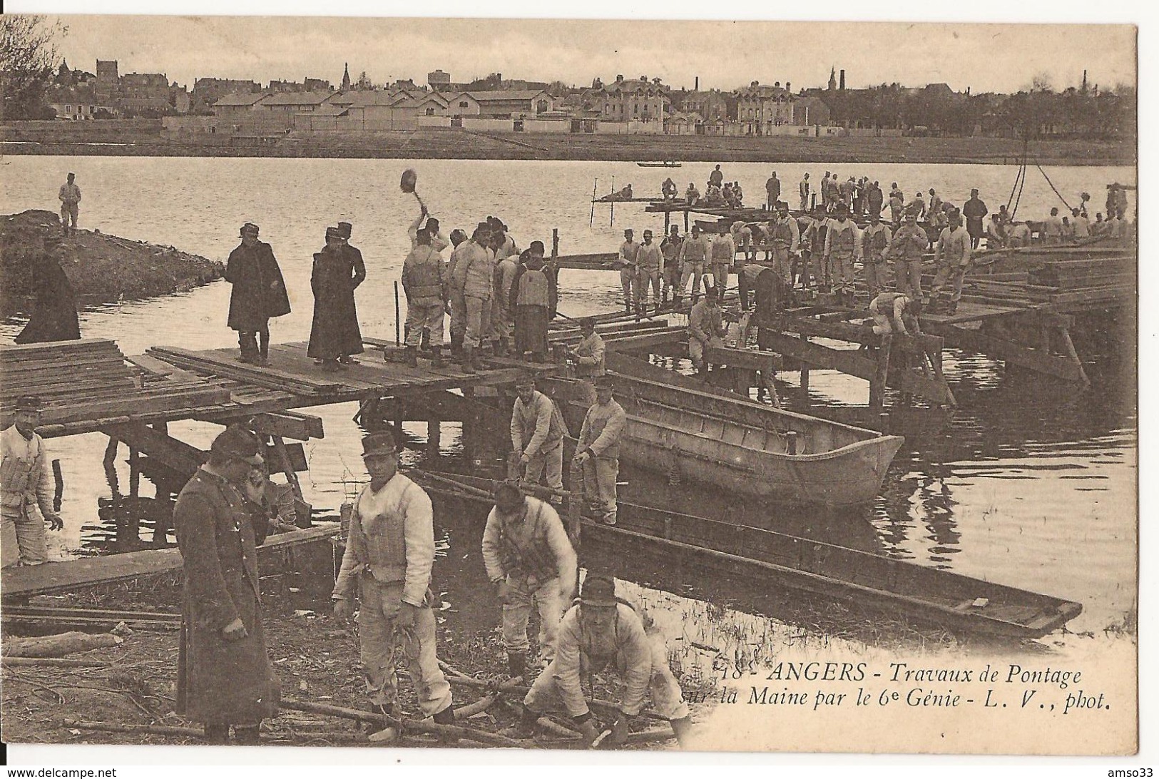 9002. CPA MILITARIA. ANGERS 49. TRAVAUX DE PONTAGE. SUR LA MAINE PAR LE 6è GENIE. - Angers